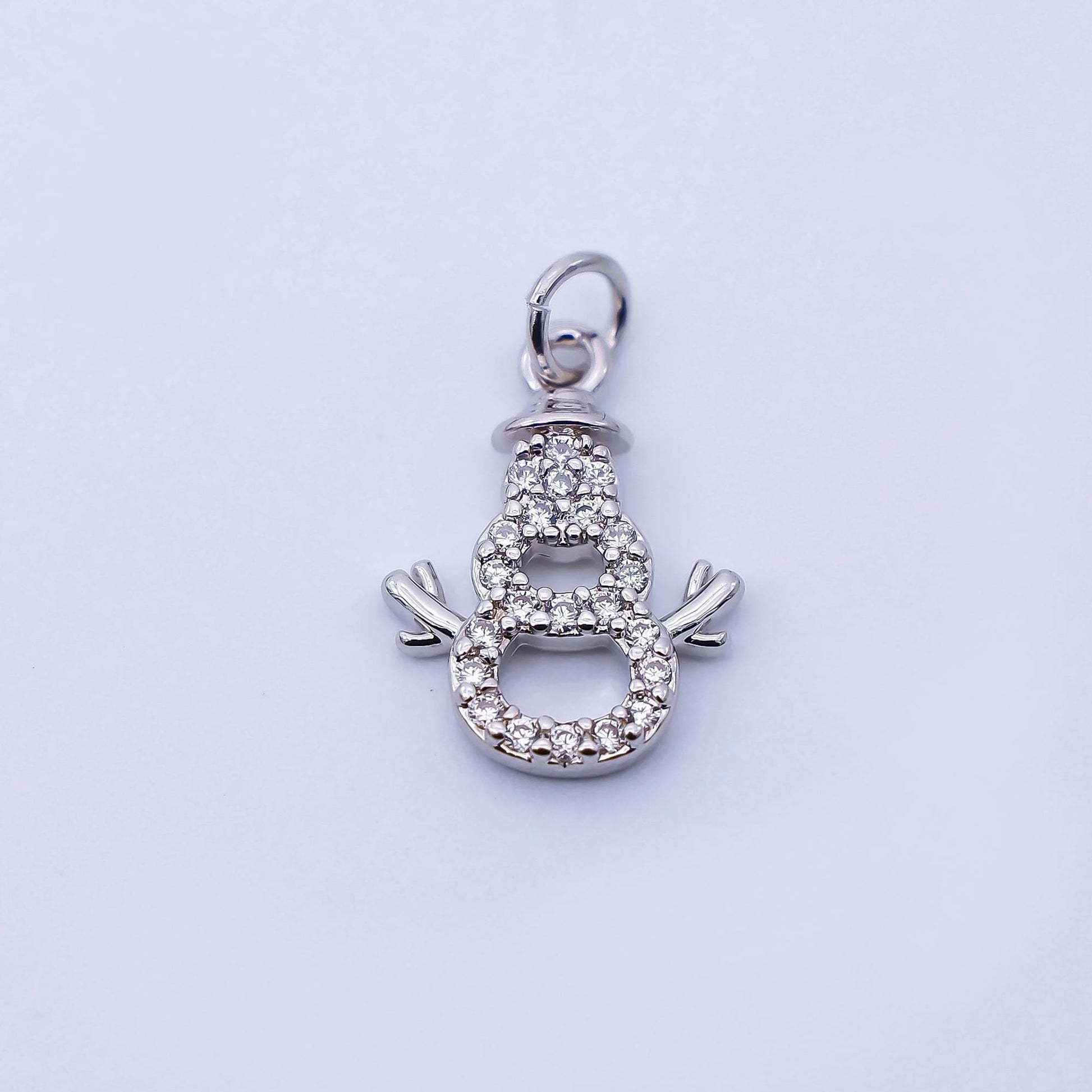 24K Gold Filled 14mm Open Micro Paved CZ Sparkling Snowman Charm in Gold & Silver DIY Jewelry Supply Holiday Season Gift | E027