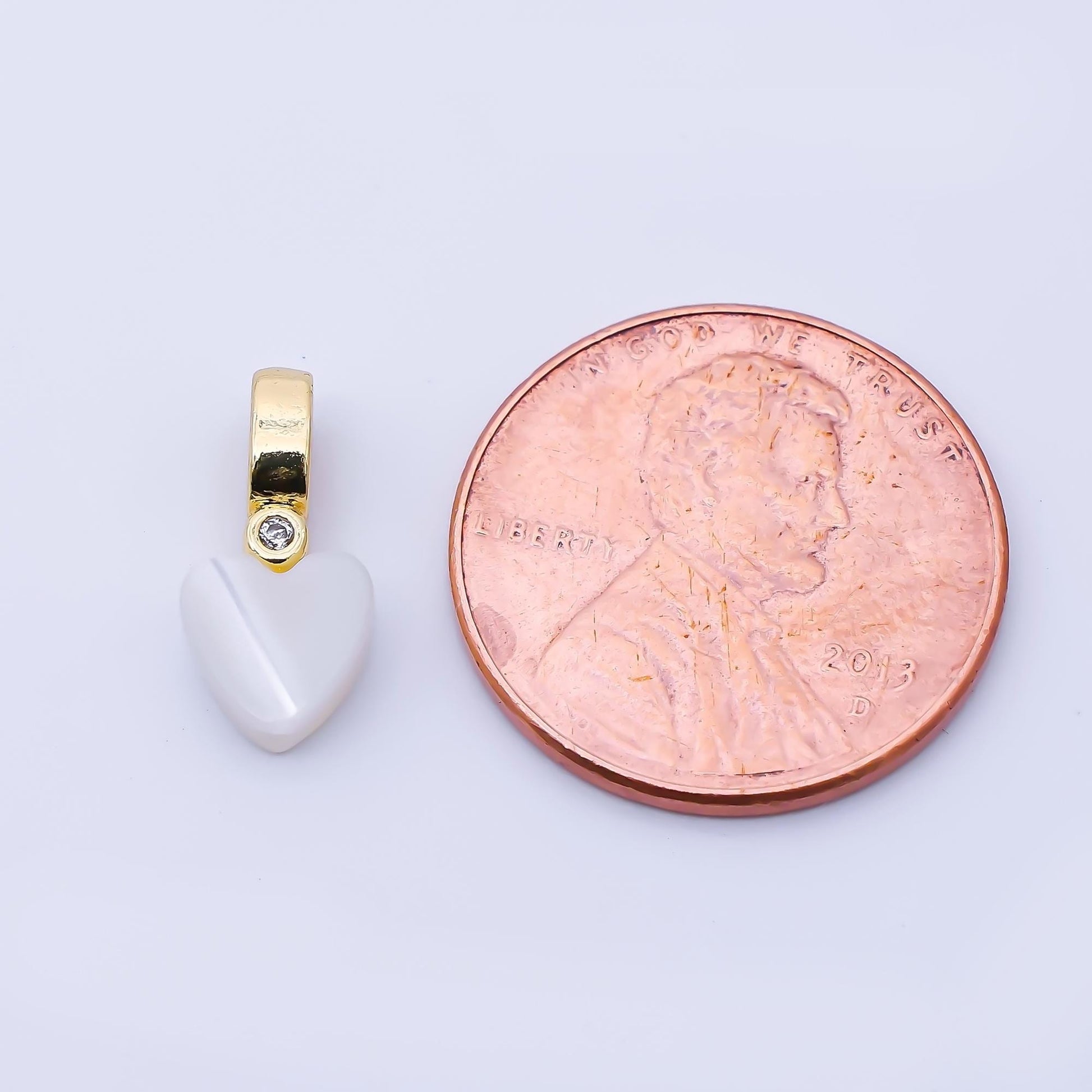 24K Gold Filled 13mm Heart Shell Pearl Clear CZ Bail Pendant White Heart DIY Jewelry Making Supply for Custom Necklace or Bracelet | P1953
