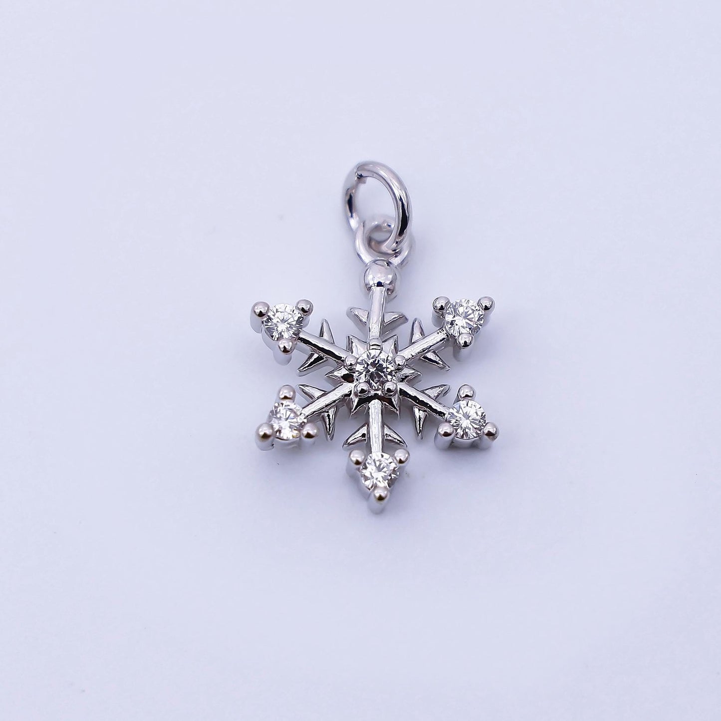 Rhodium Plated 13.4mm Micro Paved CZ Snowflake Charm Holiday Season Gift DIY Jewelry Supply Findings for Custom Necklace or Bracelet | E093