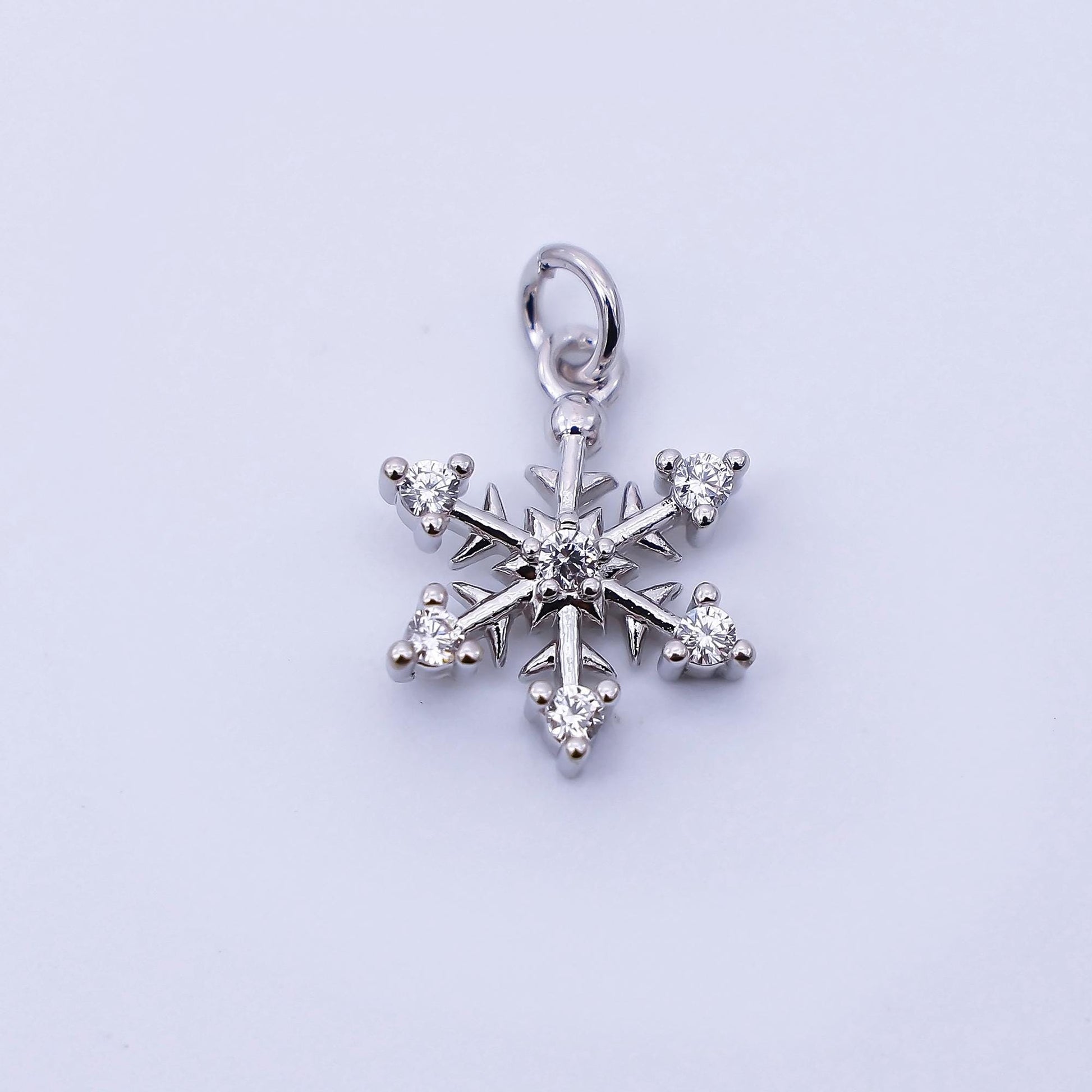 Rhodium Plated 13.4mm Micro Paved CZ Snowflake Charm Holiday Season Gift DIY Jewelry Supply Findings for Custom Necklace or Bracelet | E093