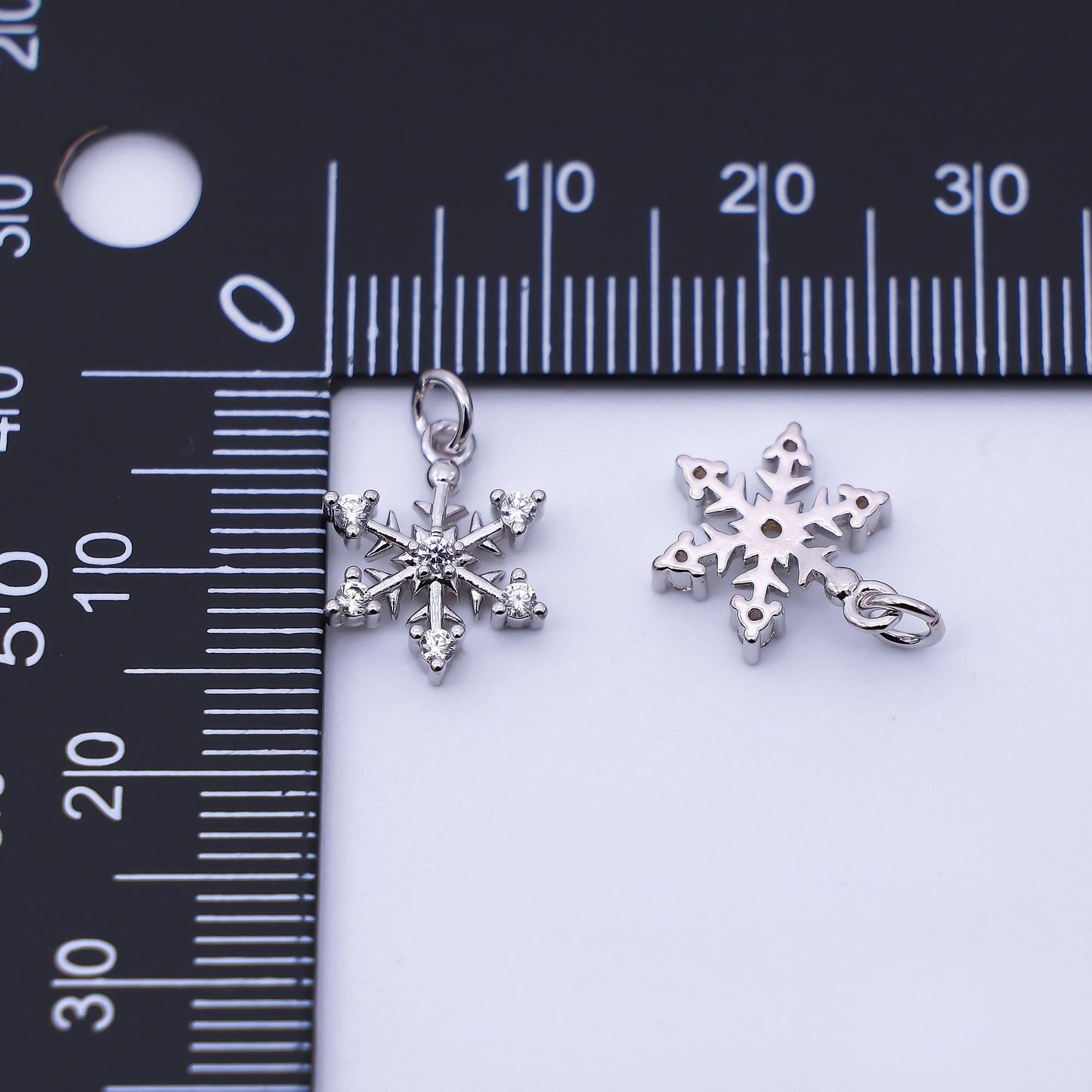Rhodium Plated 13.4mm Micro Paved CZ Snowflake Charm Holiday Season Gift DIY Jewelry Supply Findings for Custom Necklace or Bracelet | E093