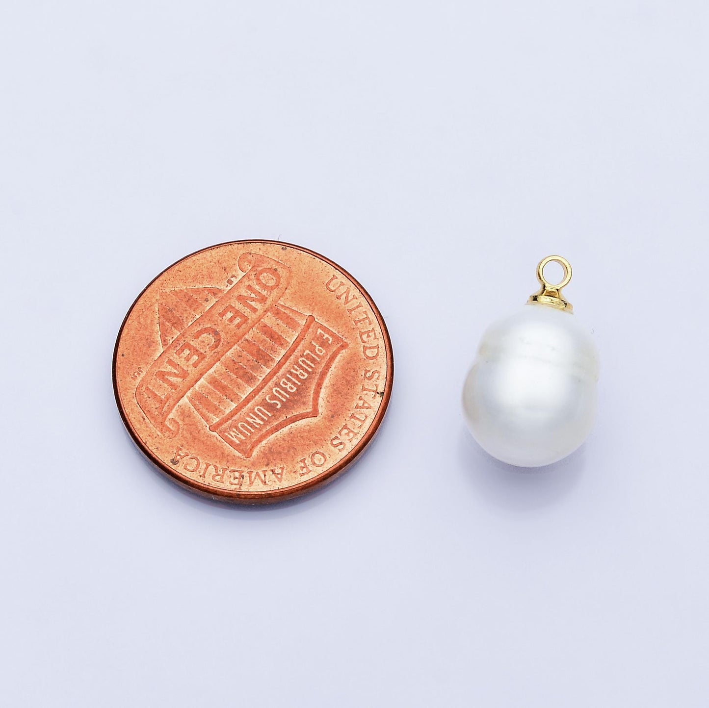 18K Gold Filled 15.5mm Ribbed Shell Pearl Oval Charm Large Baroque Pearl Pendant Unique DIY Jewelry Supply Statement Gift Necklace | P1556