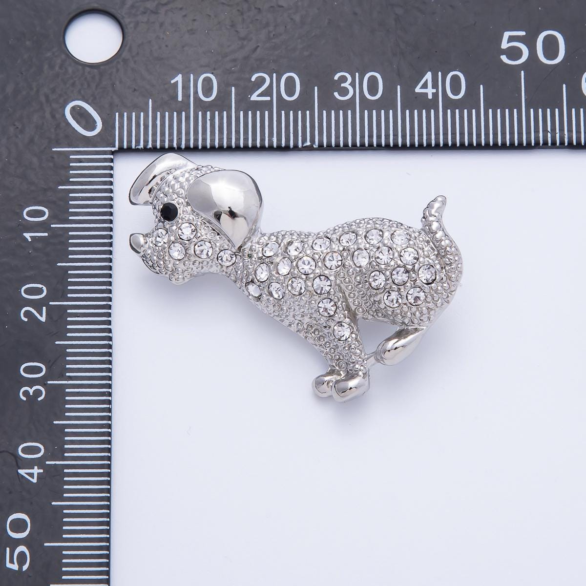 41mm Silver Dog Brooch Clear Rhinestone Diamond Crystals Statement Piece for Coats Bags Scarves Jewelry Accessory | BH-013