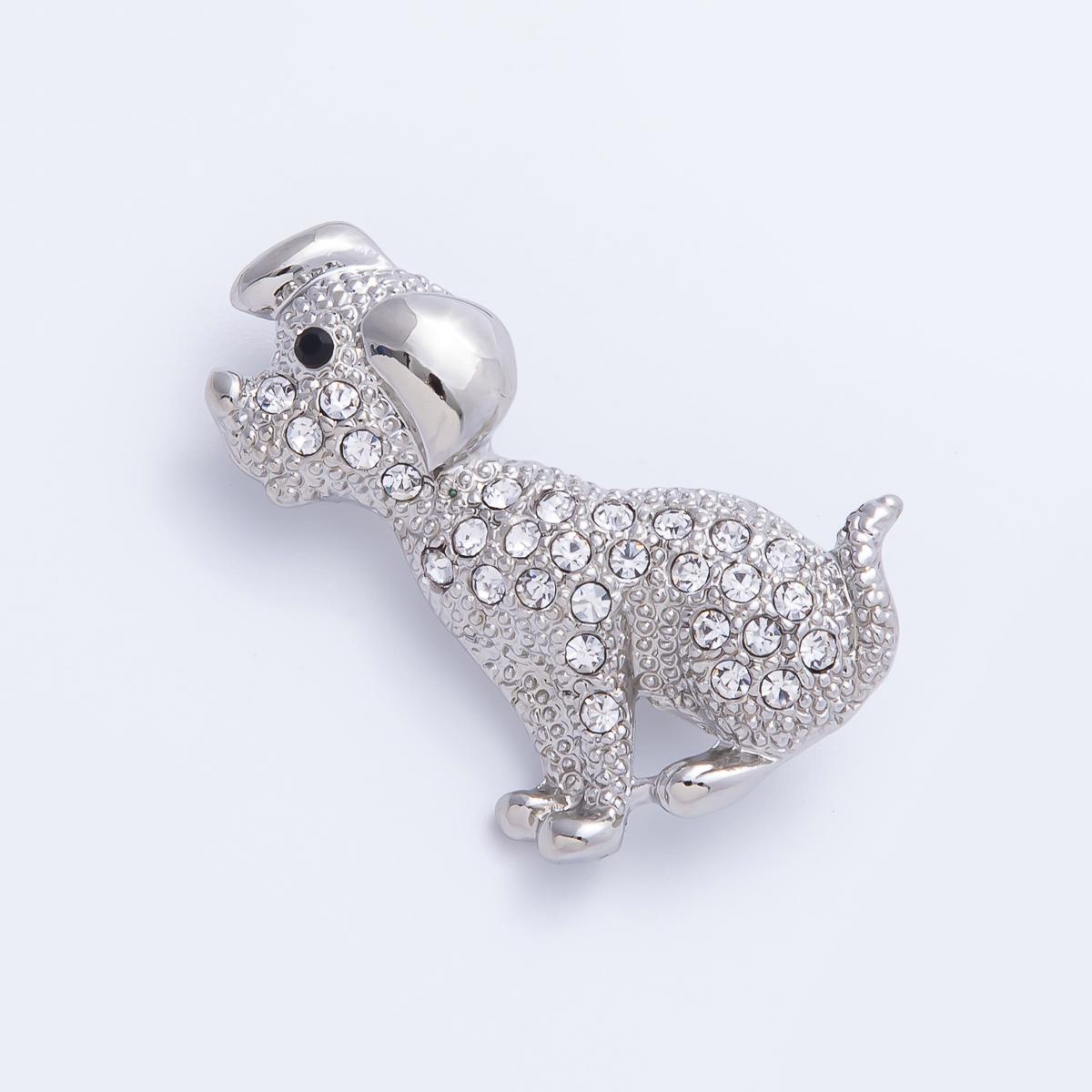41mm Silver Dog Brooch Clear Rhinestone Diamond Crystals Statement Piece for Coats Bags Scarves Jewelry Accessory | BH-013