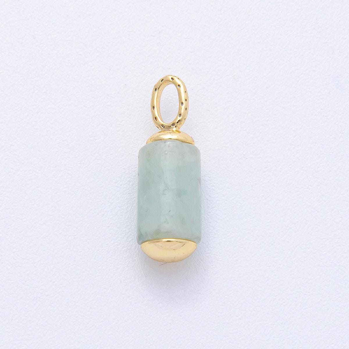 Natural Green Prehnite Cylinder Drop Pendant 17.3mm Good Fortune Charm Minimalist Gemstone Necklace DIY Jewelry Supply | AK146
