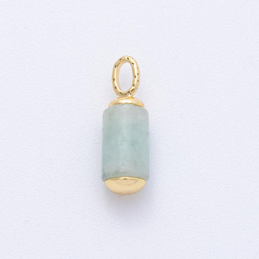 Natural Green Prehnite Cylinder Drop Pendant 17.3mm Good Fortune Charm Minimalist Gemstone Necklace DIY Jewelry Supply | AK146