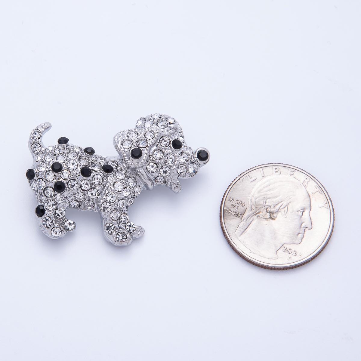 40mm Cute Silver Clear Rhinestone CZ Puppy Dog Brooch Pin Beagle Lab Animal Vintage Piece for Coats Bags Scarves Jewelry Accessory | BH-015