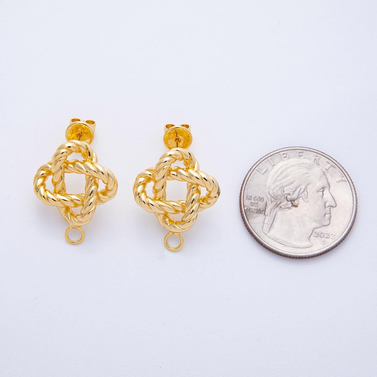 18K Gold Filled Rope Knot Stud Earrings Component with Closed Link for Earring Charm Jewelry Supply Z-1655