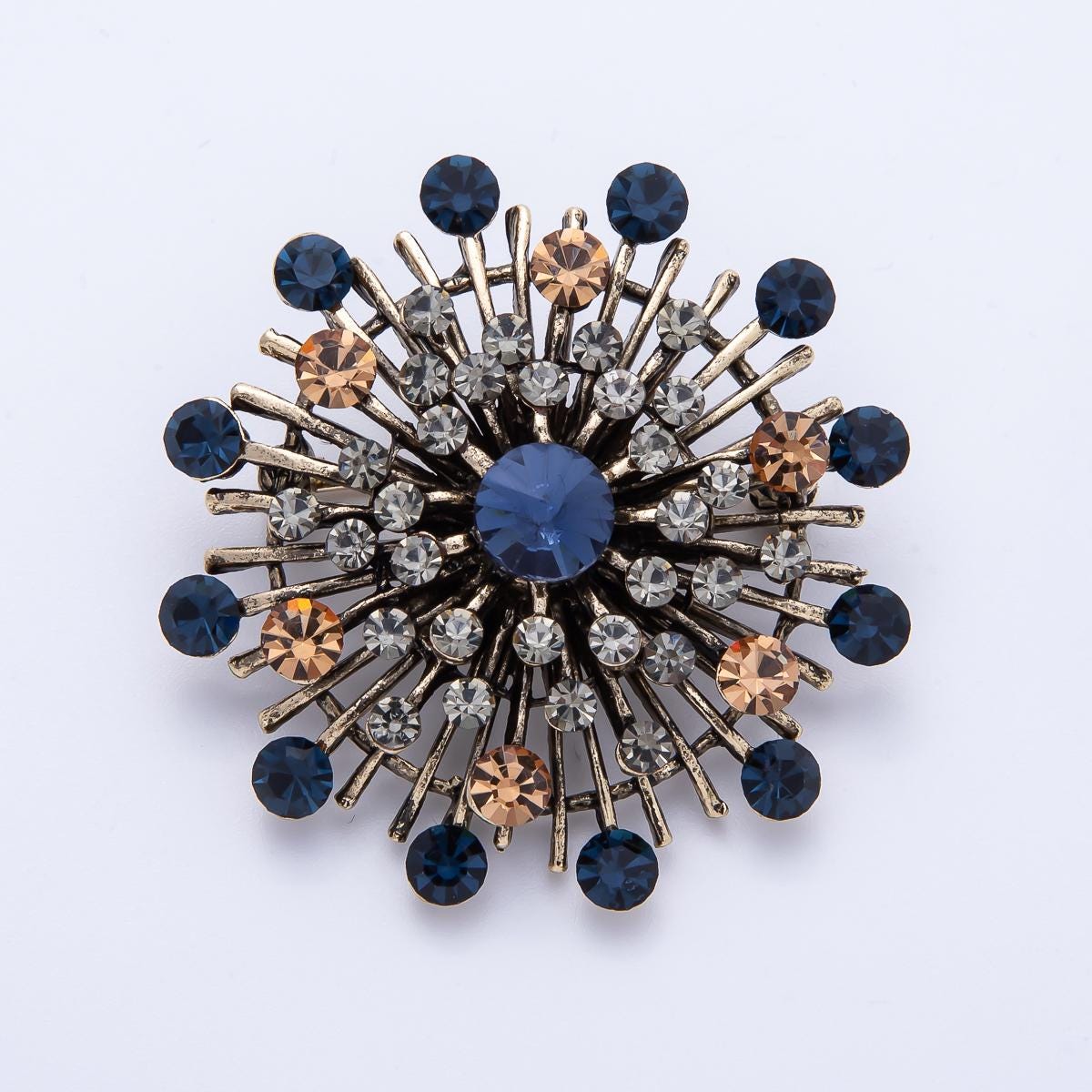 45mm Vintage Inspired Crystal Starburst Brooch Diamond Crystal Rhinestone Pin Statement Piece for Coat Scarves Elegant Accessory | BH026