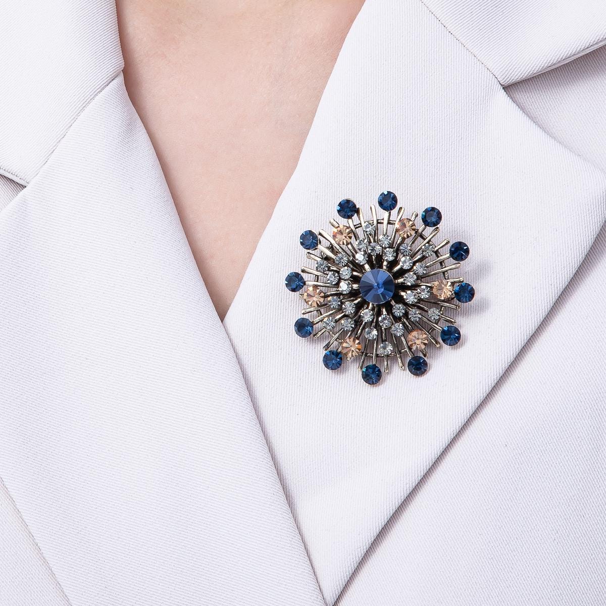 45mm Vintage Inspired Crystal Starburst Brooch Diamond Crystal Rhinestone Pin Statement Piece for Coat Scarves Elegant Accessory | BH026