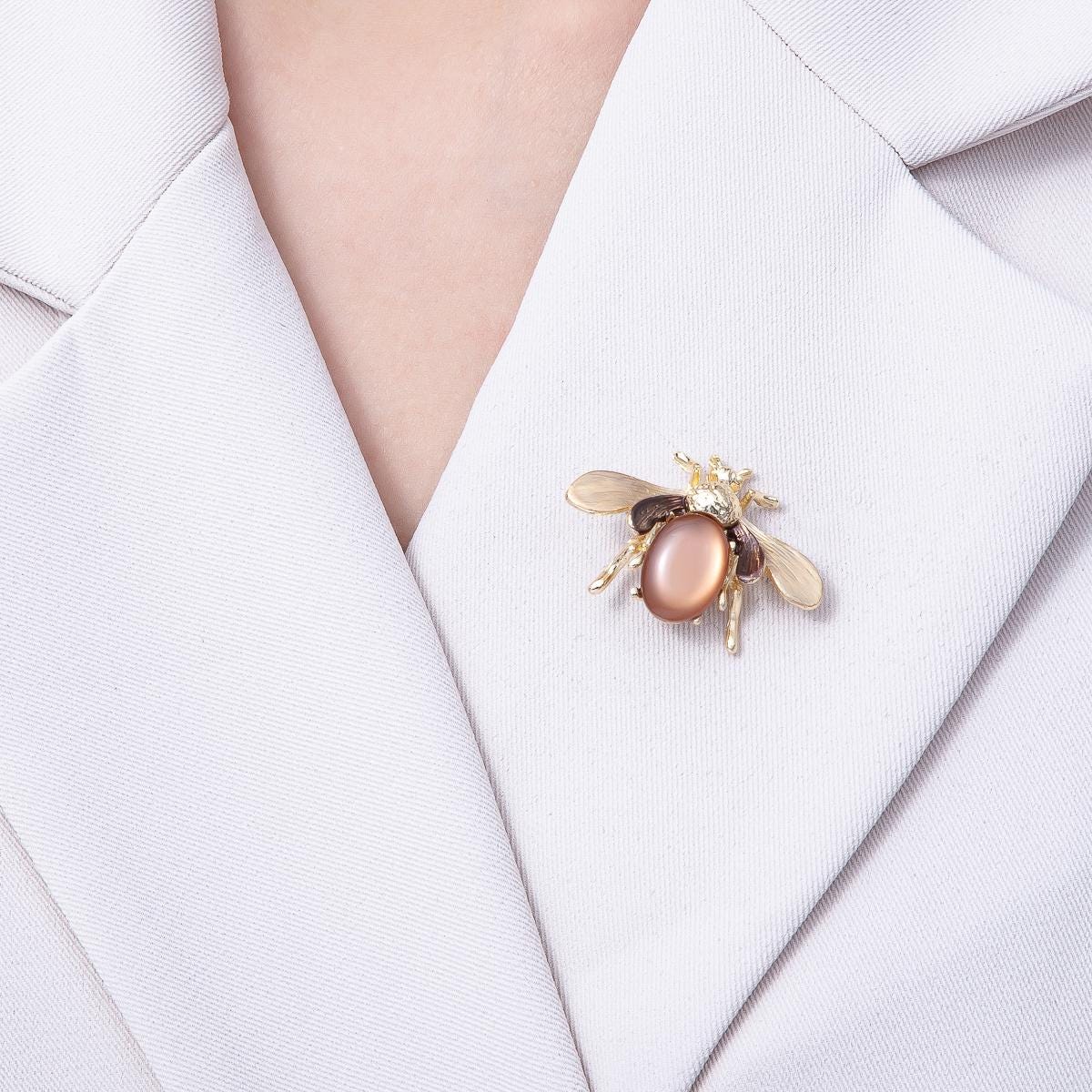 Vintage Style Gold Beetle Brooch with brown Cabochon Insect Pin Unique Lapel Pin Accessory Gift for Coats bags scarves | BH-041