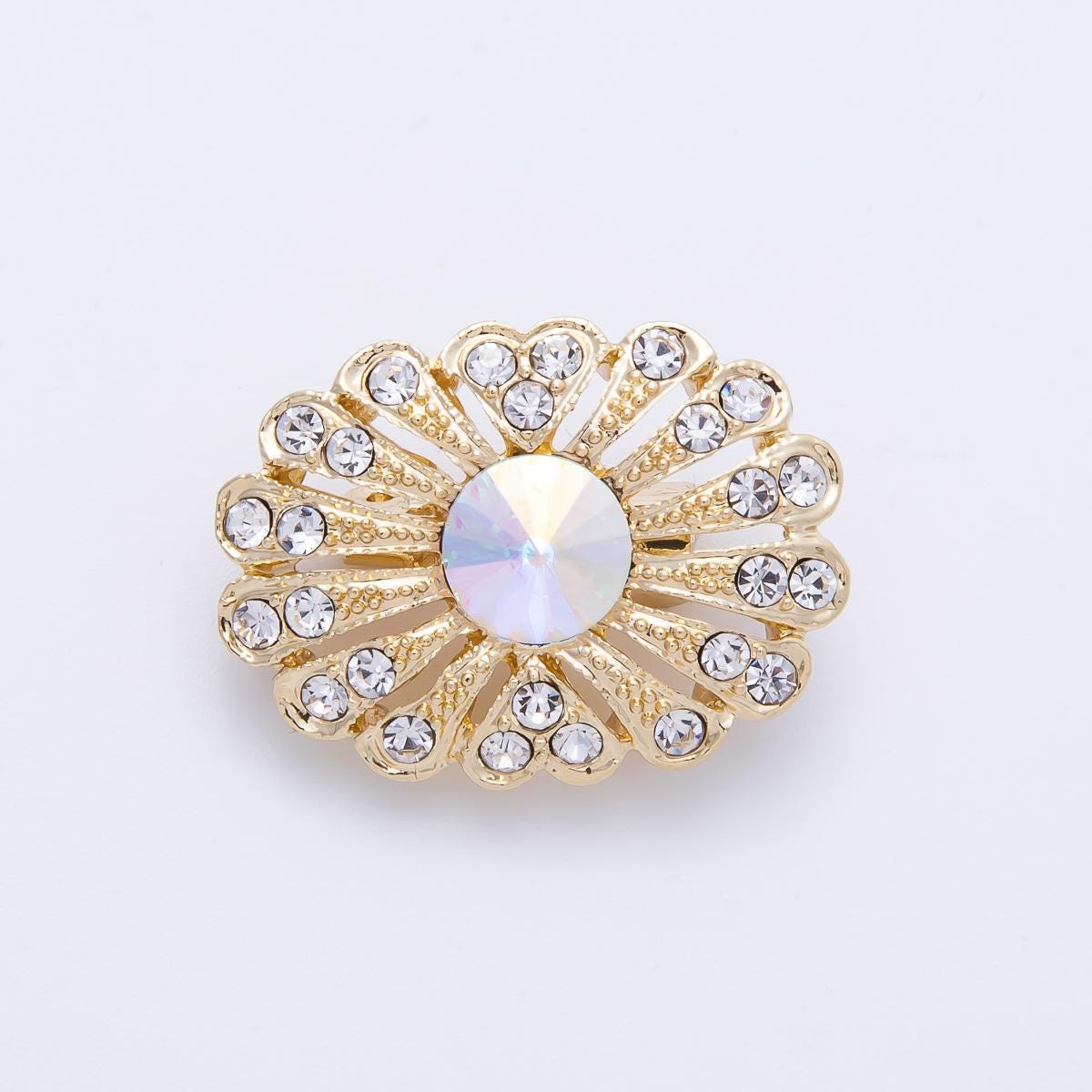 Sparkly Gold Starburst Brooch with Large Crystal Rhinestone Vintage Style Flower Accessory for Coats Bags Scarves Statement Pin | BH-040