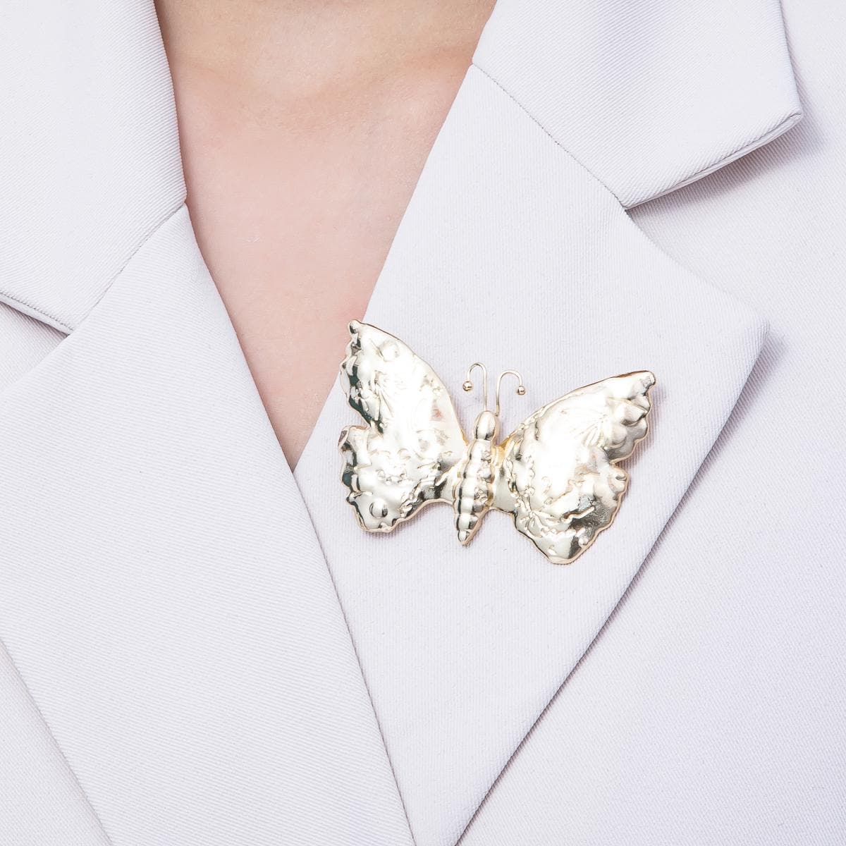 Gold 45mm Minimalist Butterfly Insect Brooch Textured Minimalist Pin for any Occasion Unique Lapel Statement Jewelry for Coats | BH-090
