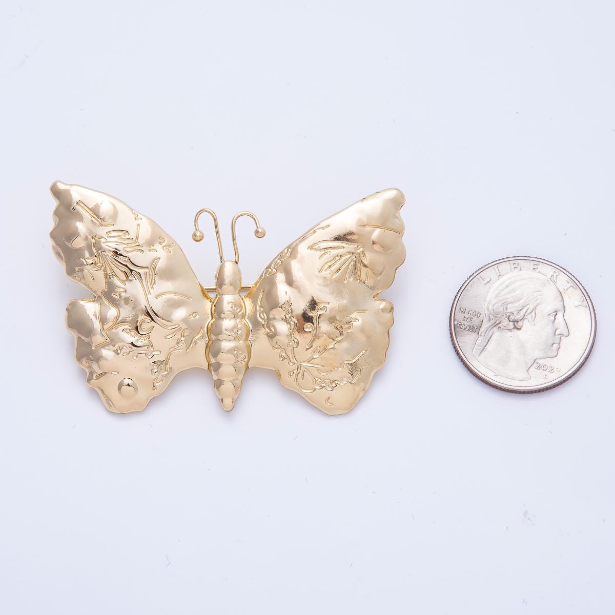 Textured Gold Butterfly Brooch Vintage Style Mariposa Unique Lapel Pin Accessory for Coats Bags Scarves Nature Lover Gift | BH-039