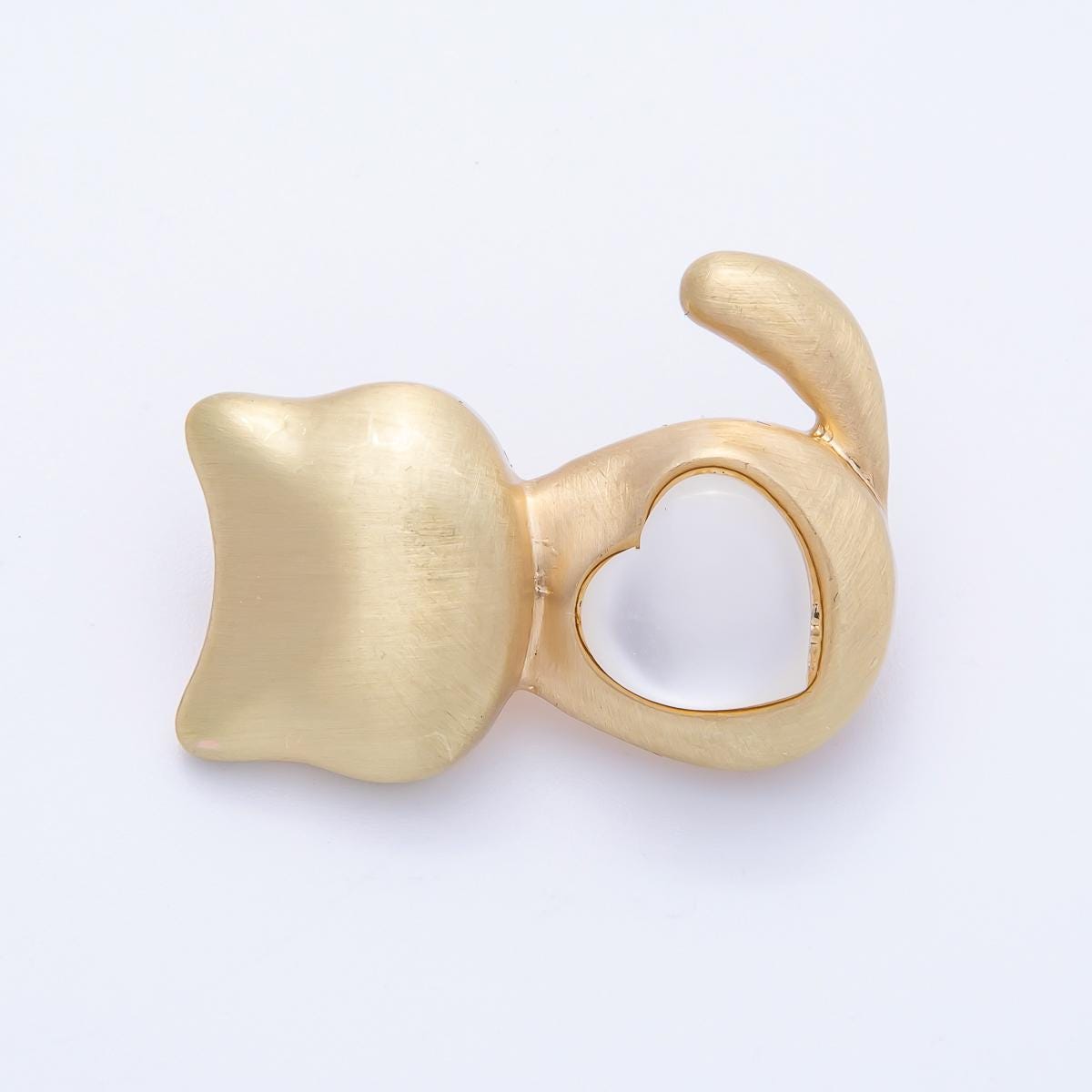 Matte Gold Cat Brooch Pin with White Heart Cutout Unique Cat Lover Accessory gift Statement piece for Coats Bags Scarves | BH-038
