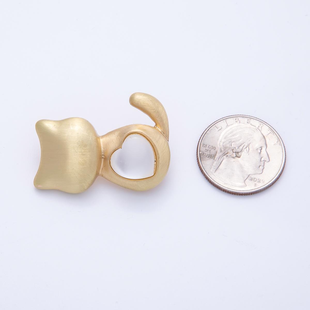 Matte Gold Cat Brooch Pin with White Heart Cutout Unique Cat Lover Accessory gift Statement piece for Coats Bags Scarves | BH-038