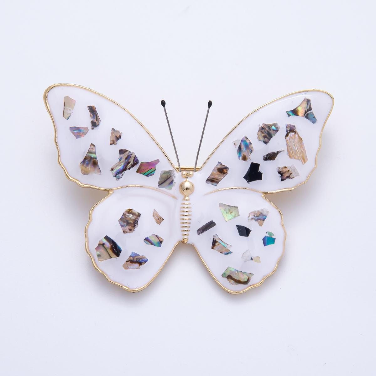 Iridescent Shell Inspired Butterfly Brooch Mosaic Pin Vintage Style Insect Jewelry Nature Lover Gift Accessory Coats Bags Scarves | BH-037