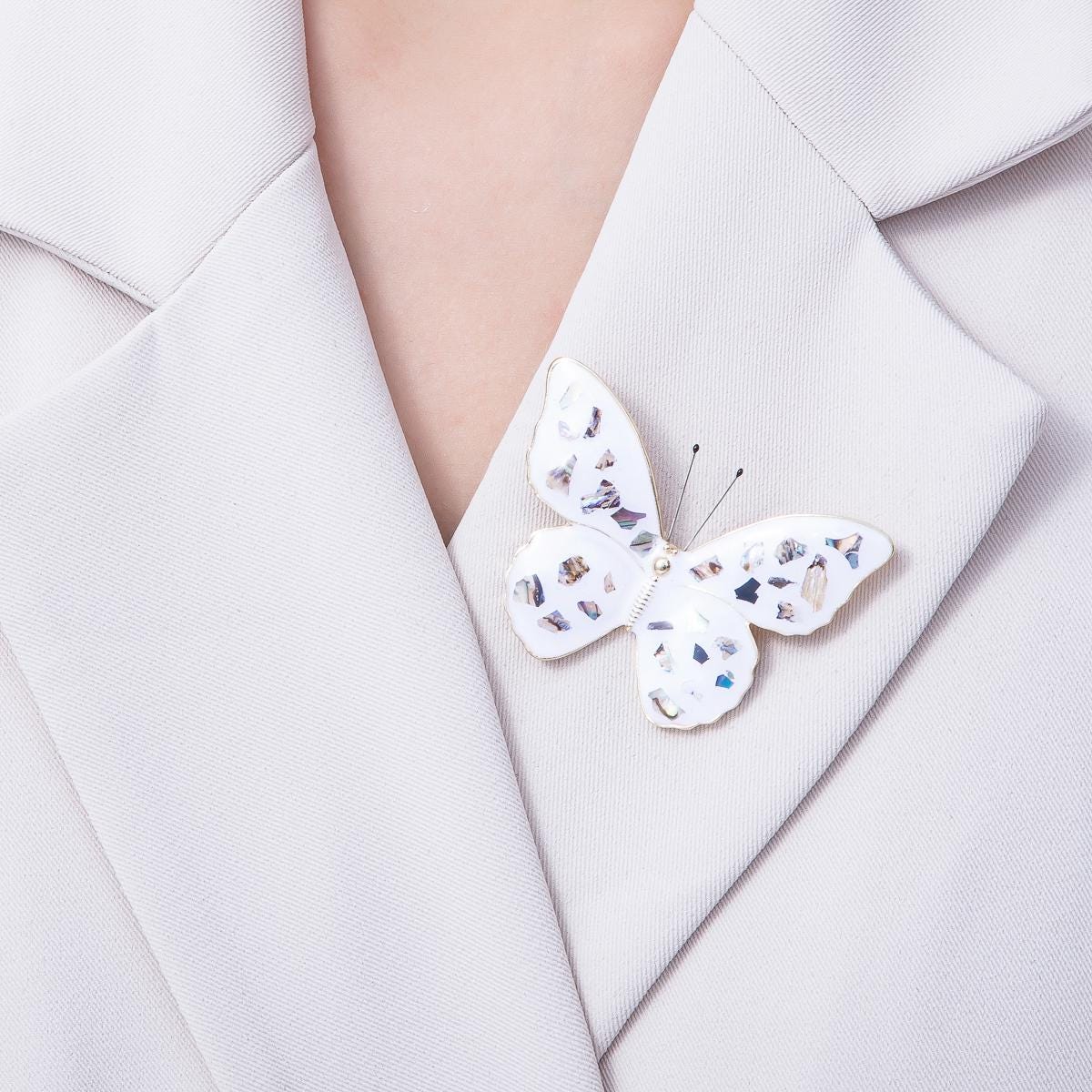 Iridescent Shell Inspired Butterfly Brooch Mosaic Pin Vintage Style Insect Jewelry Nature Lover Gift Accessory Coats Bags Scarves | BH-037