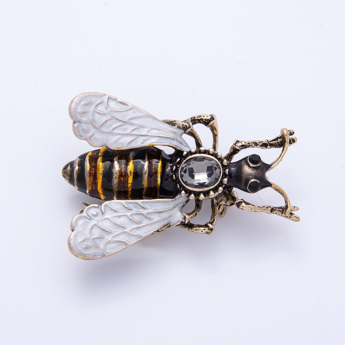 Honey Bee Insect Brooch with large rhinestone and painted enamel Vintage Style Bumble Bee Brooch Accessory for Coats Bags Scarves | BH-036
