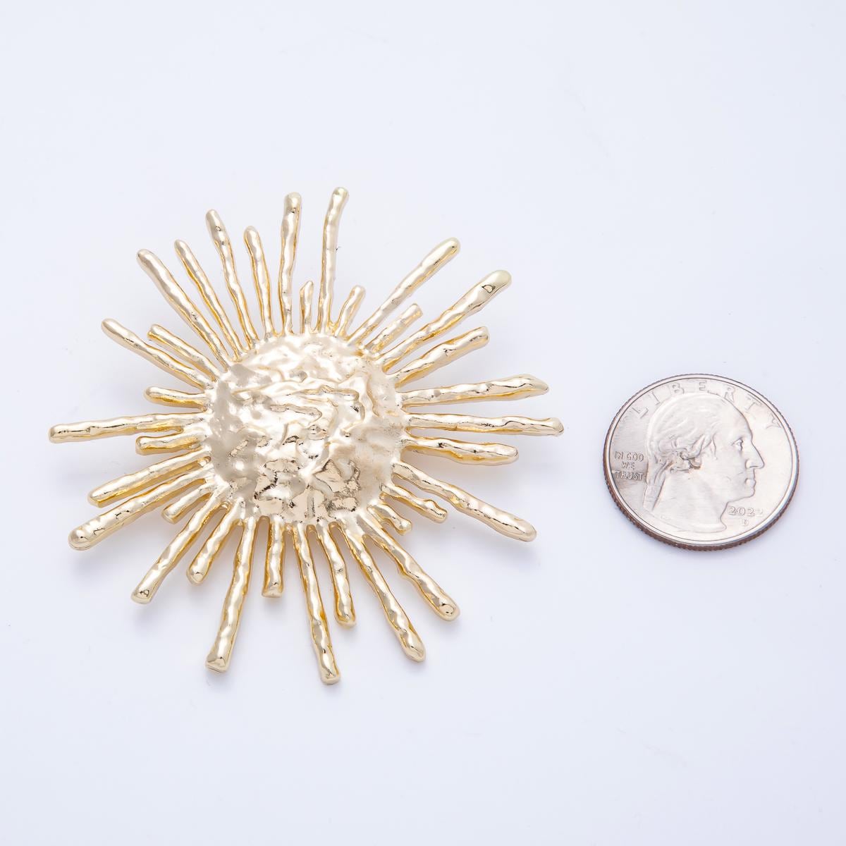 Gold 63.8mm Hammered Celestial Sun Pin Brooch Textured Boho Sun Rays Jewelry Accessory for Coats Bags Scarves | BH-032