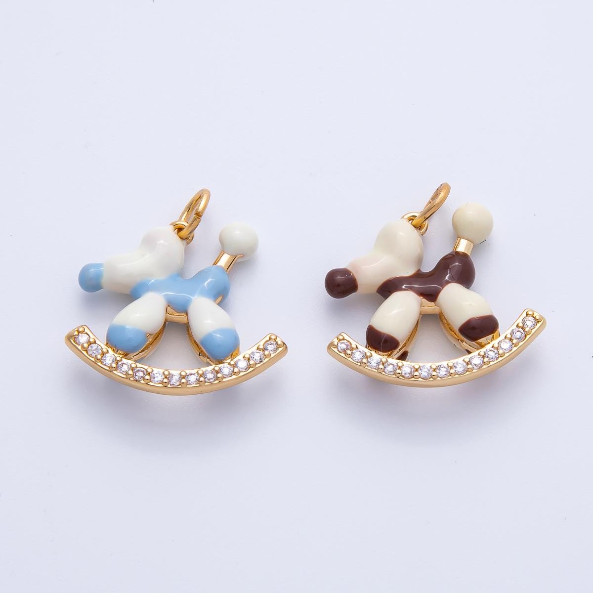 Blue Brown Enamel Pony Charm, Gold Filled Rocking Horse Pendant for Jewelry Making Supply AK-209