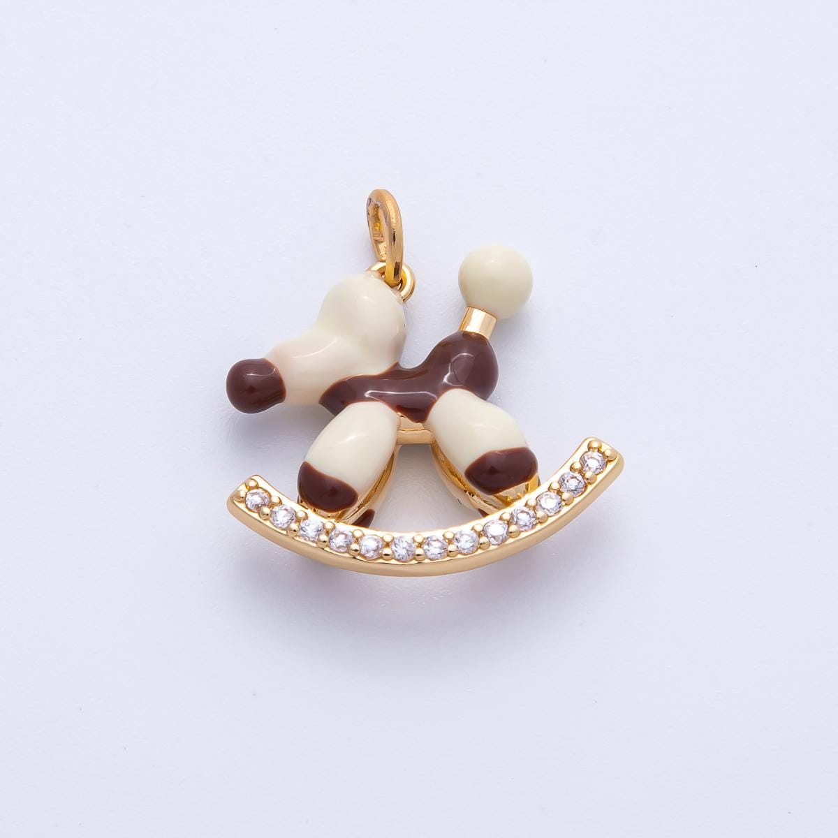Blue Brown Enamel Pony Charm, Gold Filled Rocking Horse Pendant for Jewelry Making Supply AK-209