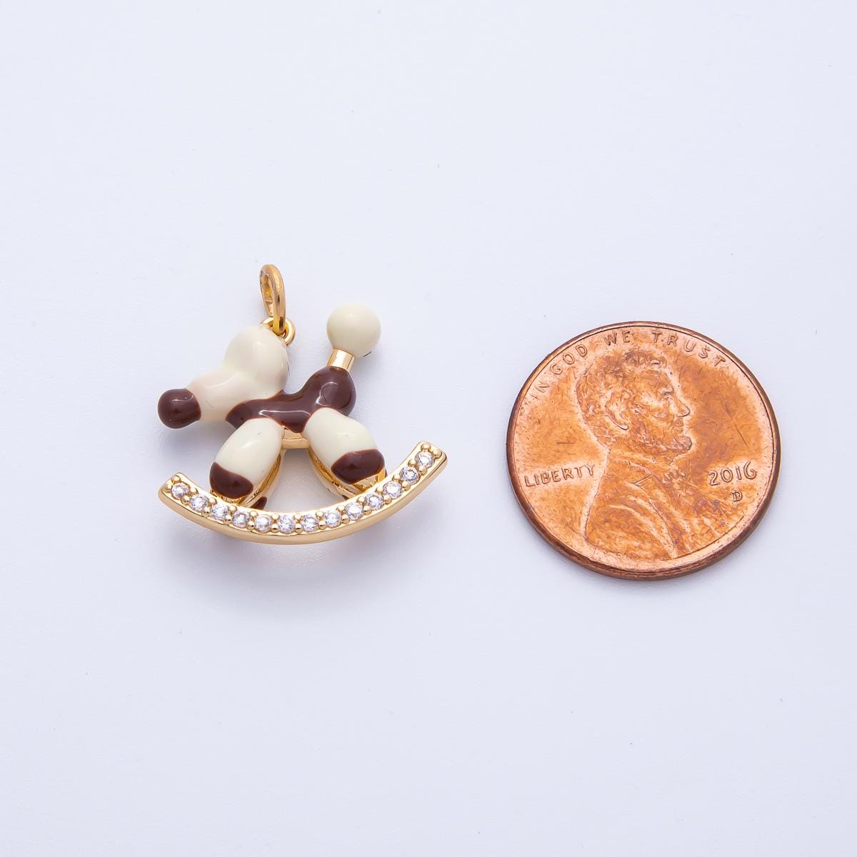 Blue Brown Enamel Pony Charm, Gold Filled Rocking Horse Pendant for Jewelry Making Supply AK-209