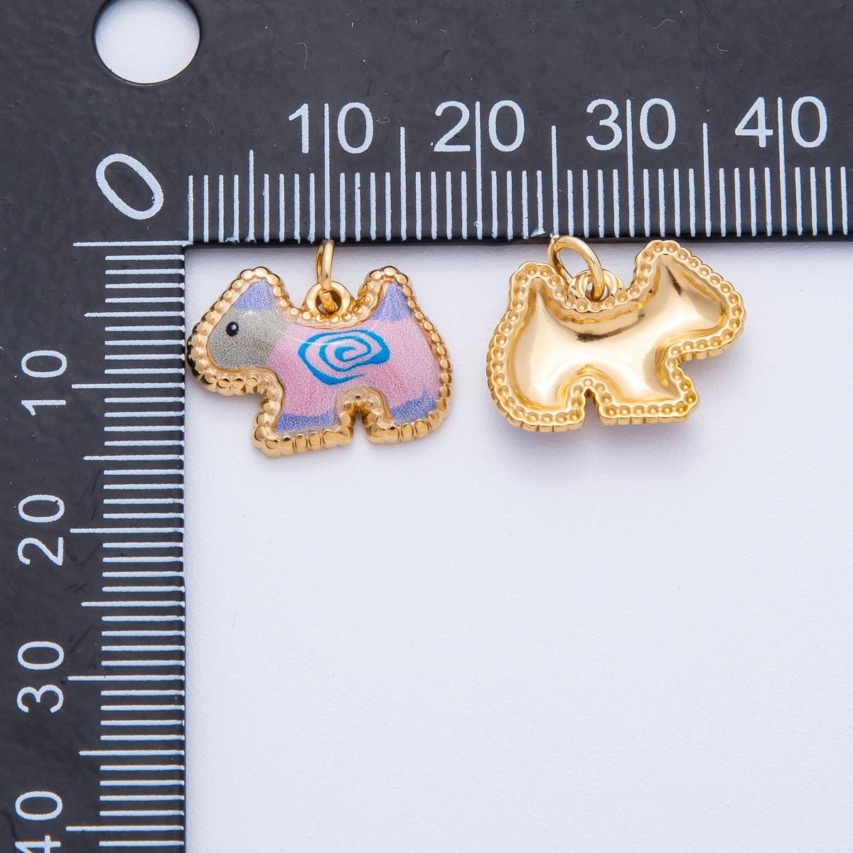 Enamel Scotty Dog Charm, Scottish Terrier Charm Dog Lover 18k Gold Filled Pendant J-654