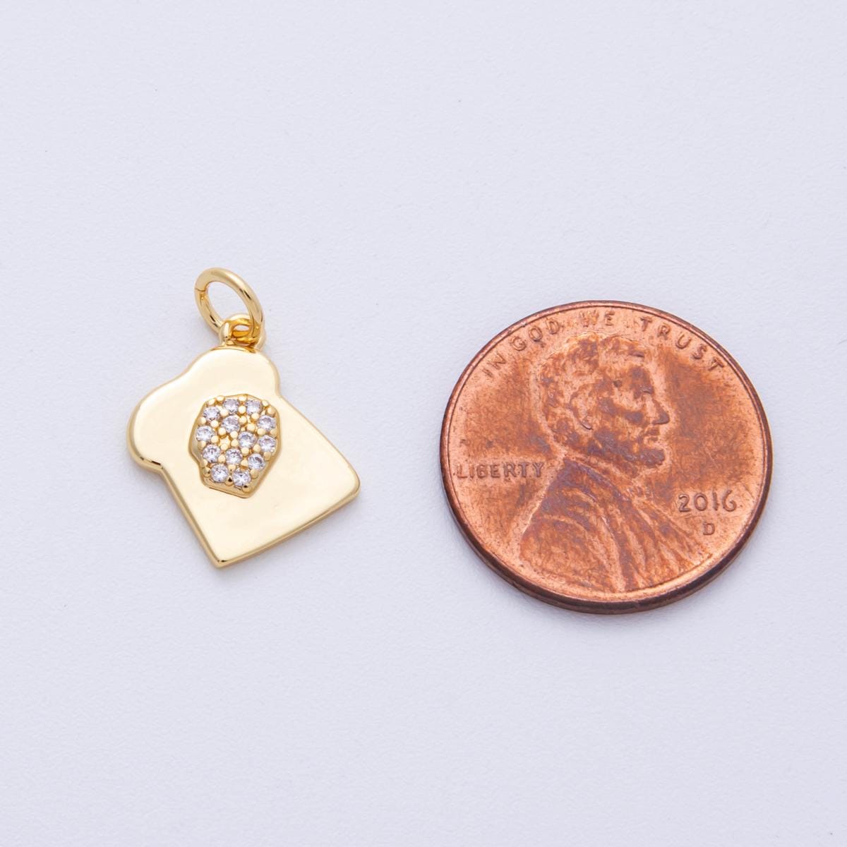 14k Gold Filled Bread Charm with Butter CZ Pave French Toast Pendant Foodie Jewelry AK-210