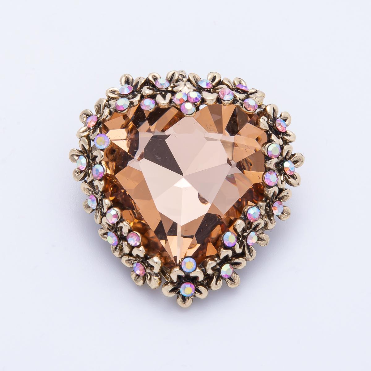 Vintage Rose Gold Heart Crystal Rhinestone Brooch Diamond Pin Statement Piece for Coat Bags Scarves Elegant Jewelry Accessory | BH067