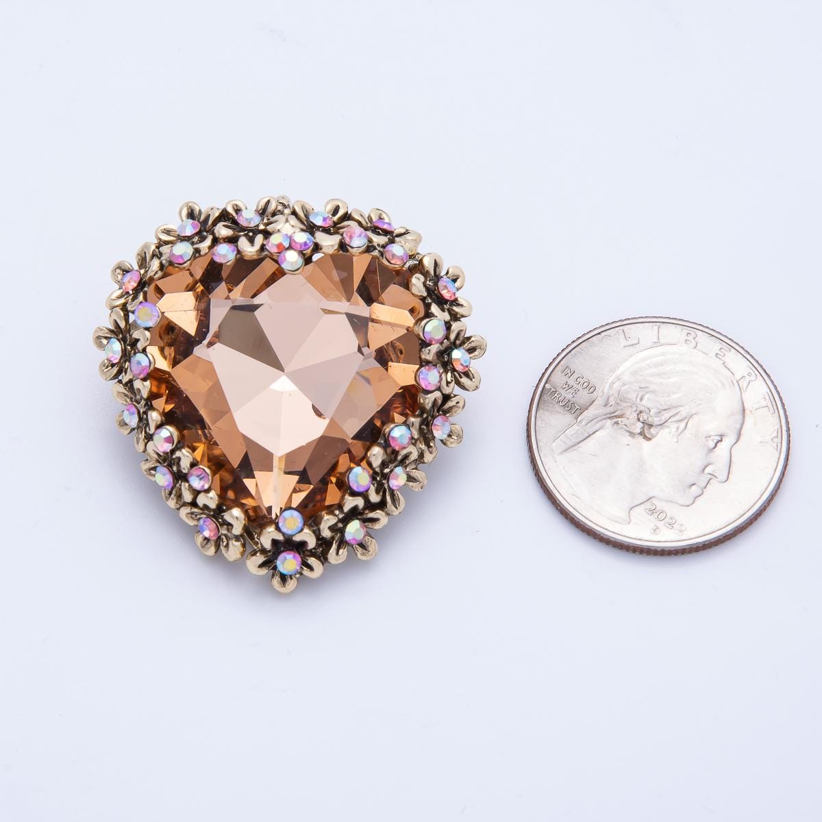 Vintage Rose Gold Heart Crystal Rhinestone Brooch Diamond Pin Statement Piece for Coat Bags Scarves Elegant Jewelry Accessory | BH067