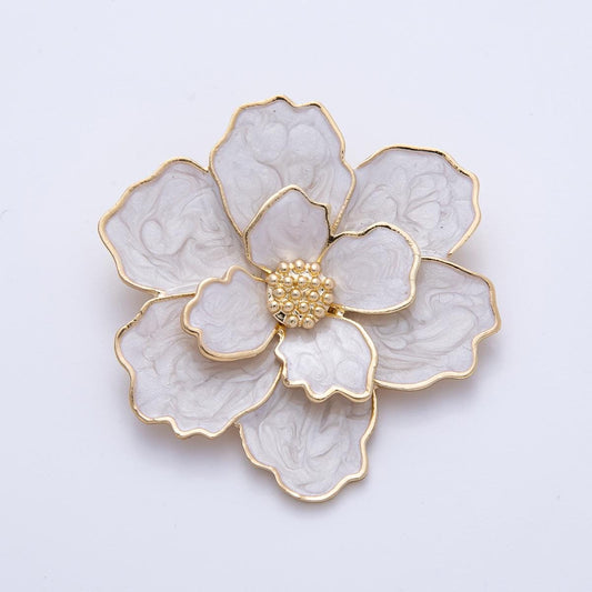 Classic White Enamel Flower Brooch Large Statement Floral Pin for Coat Bags Scarves Elegant Jewelry Accessory | BH071