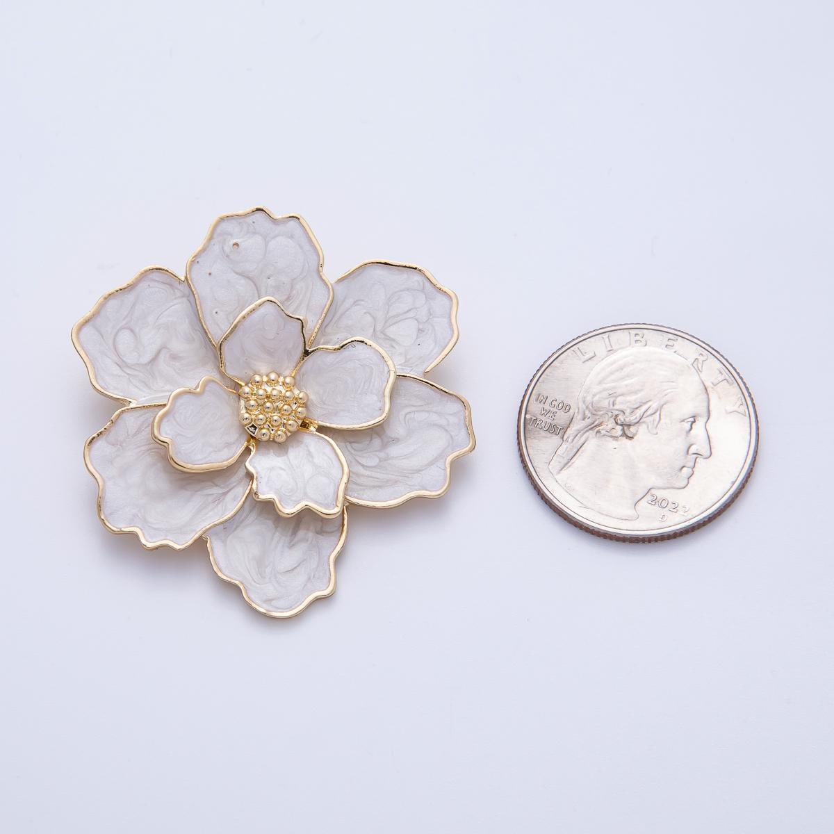 Classic White Enamel Flower Brooch Large Statement Floral Pin for Coat Bags Scarves Elegant Jewelry Accessory | BH071