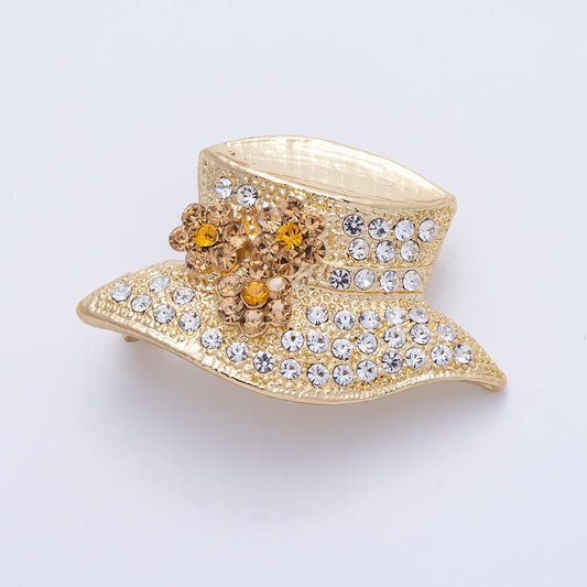 Gold 40mm Clear Rhinestone CZ Hat Brooch Accessories | BH-073