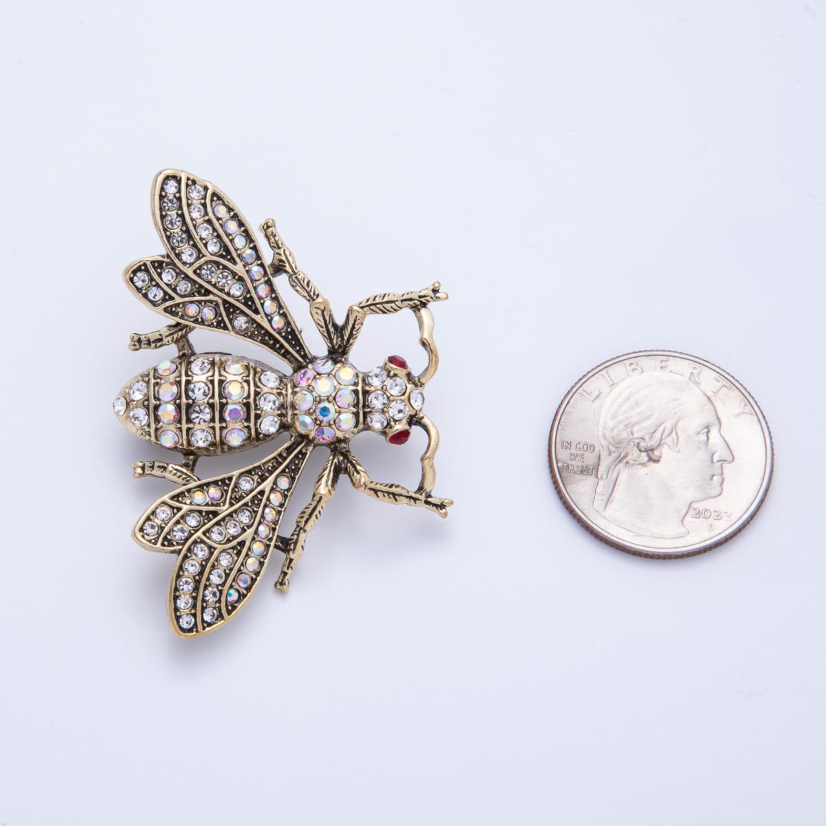 Large Antique Silver Bee Brooch Pin – Crystal Rhinestone Insect Lapel Pin, Gold Statement Brooch for Blazer, Coat or Scarf BH-045