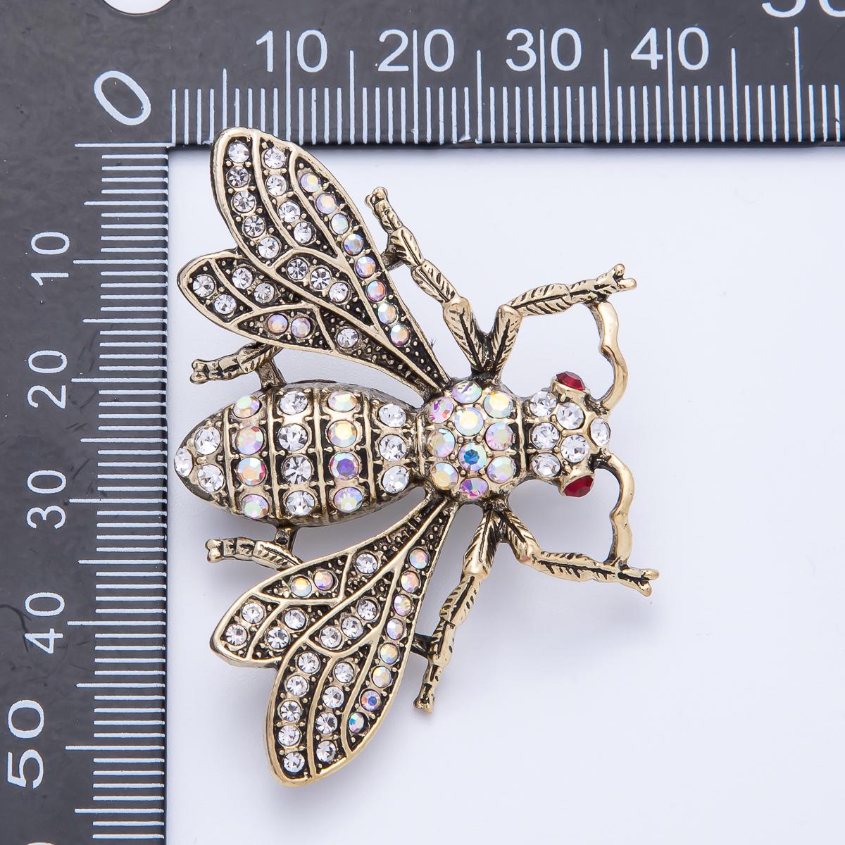 Large Antique Silver Bee Brooch Pin – Crystal Rhinestone Insect Lapel Pin, Gold Statement Brooch for Blazer, Coat or Scarf BH-045