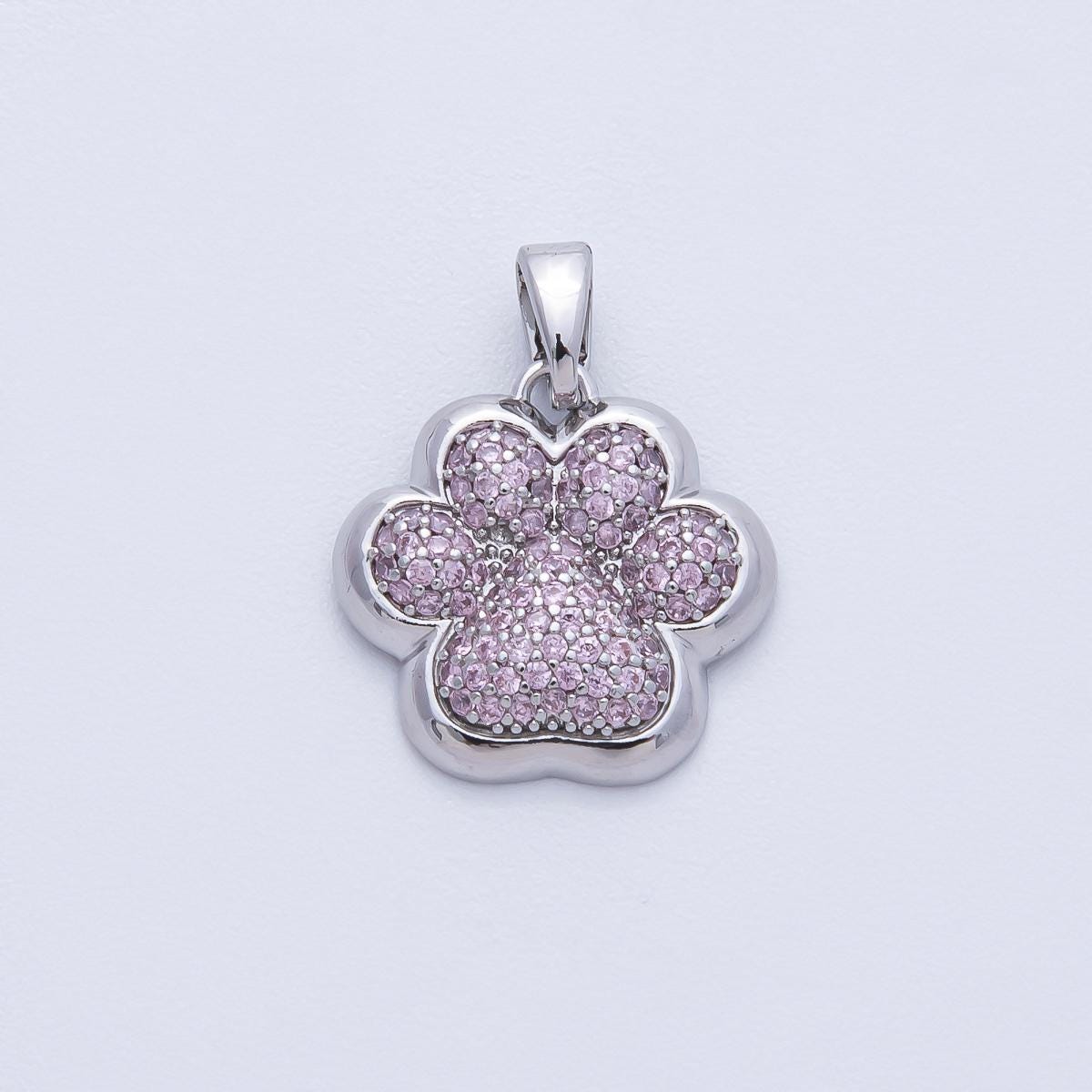Mini Pink CZ Silver pets charm paw print dog puppy lover charm for bracelet necklace earring component | H-048