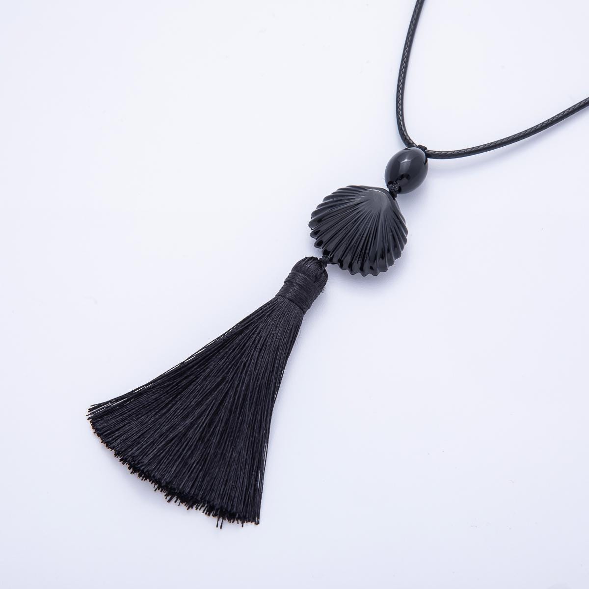 Minimalist Black Bead Necklace with Tassel Long Cord Pendant Necklace 29 Inch | Neck-80000