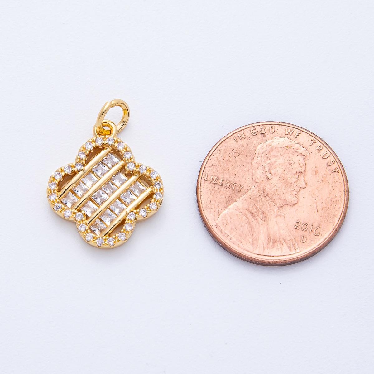 18K Gold Filled 17mm Woven Square Baguette CZ Micro Paved Clover Charm for custom necklace bracelet and earring DIY Jewelry Supply | AK179