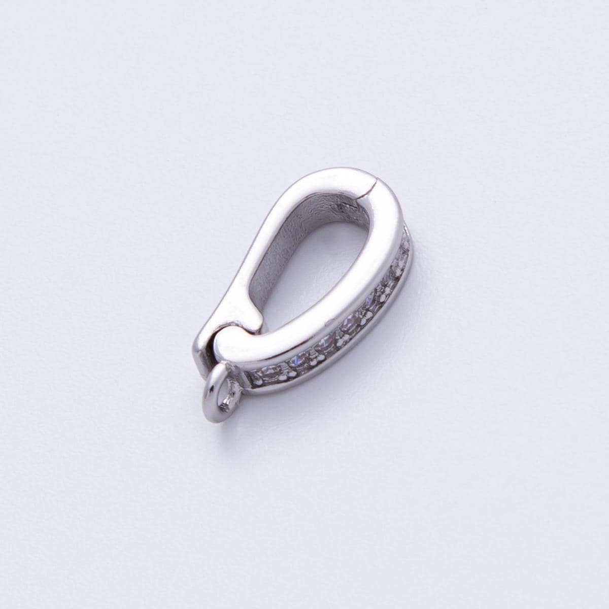 18K Gold Filled 14mm Oval CZ Micro Pave Snap-On Clasp DIY Supply Finding in Gold & Silver Enhancer Bail Pull-Open Connector | SUPP-2905