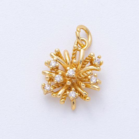 18K Gold Filled 15mm Micro Paved CZ Geometric Flower Charm Dainty Floral Bloom Pendant DIY Jewelry Supply for Custom Necklace | AK-178