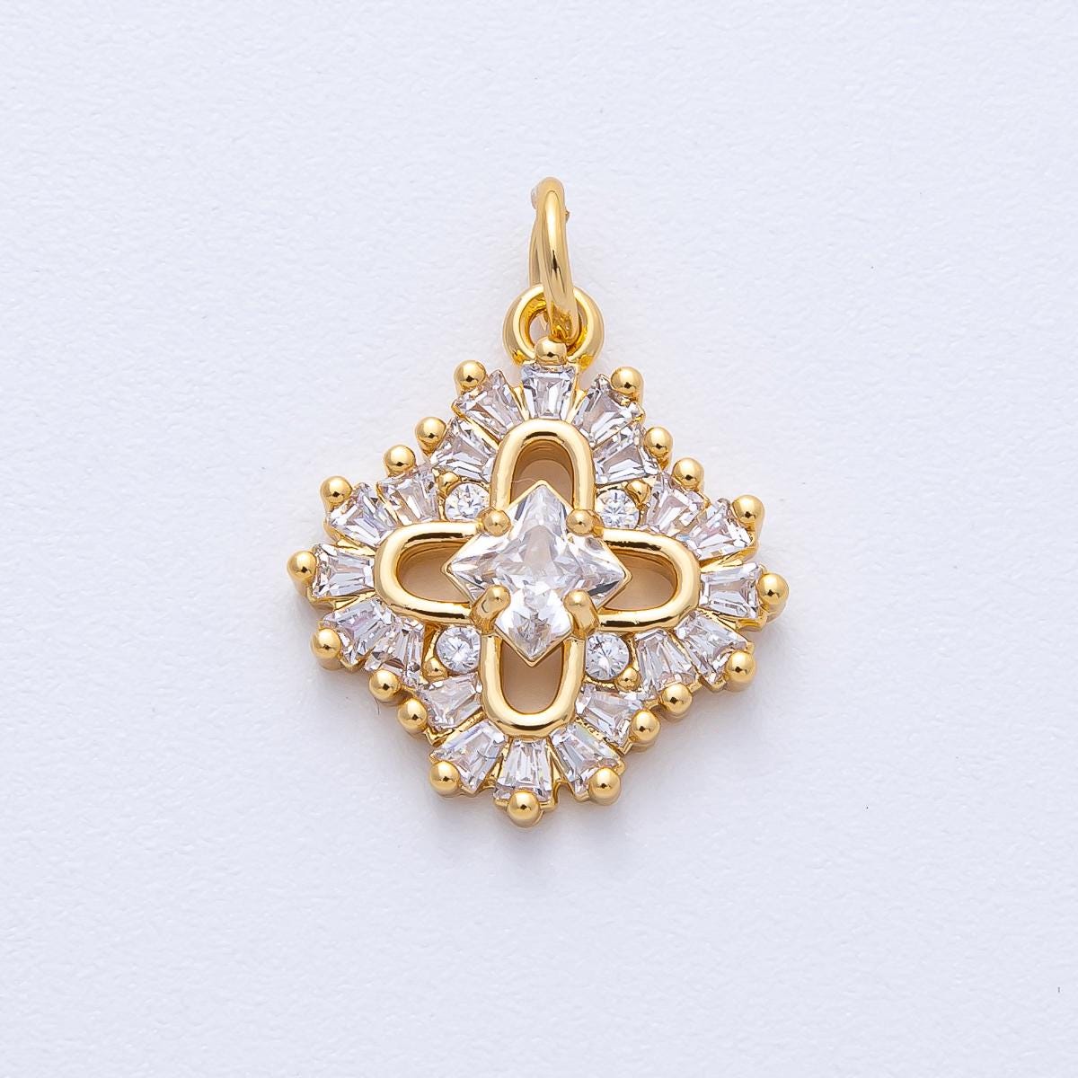 18K Gold Filled 17mm Dainty Mixed Cut CZ Clover Charm sparkling detail Lucky Jewelry DIY Supply for Necklace Bracelet and Earrings | AK181