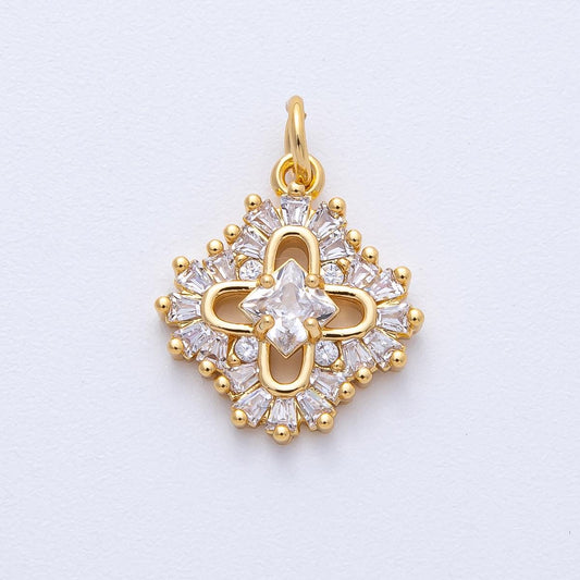18K Gold Filled 17mm Dainty Mixed Cut CZ Clover Charm sparkling detail Lucky Jewelry DIY Supply for Necklace Bracelet and Earrings | AK181