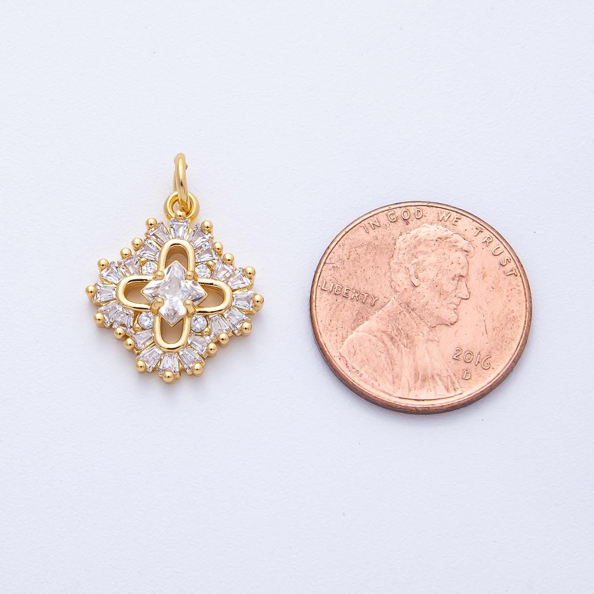 18K Gold Filled 17mm Dainty Mixed Cut CZ Clover Charm sparkling detail Lucky Jewelry DIY Supply for Necklace Bracelet and Earrings | AK181
