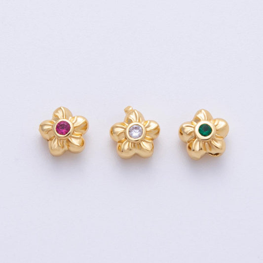 14k Gold Filled 6mm Fuchsia, Clear, And Green Round CZ Flower Textured Spacer Beads floral connector DIY Jewelry Supply | Beads 200005