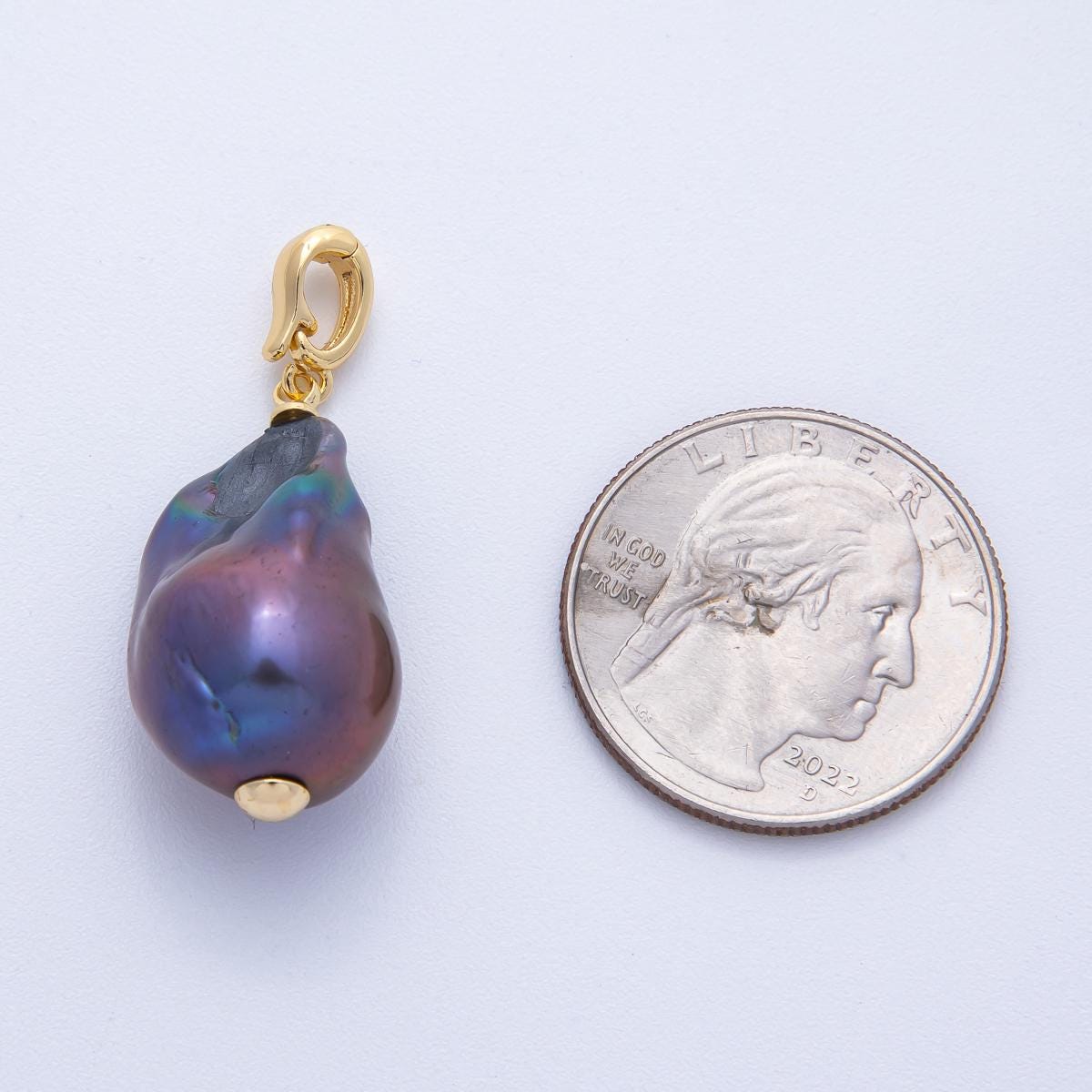 18K Gold Filled 27mm Purple Freshwater Pearl Snap Latch Drop Pendant Iridescent Color DIY Jewelry Supply for custom Necklace | AF642