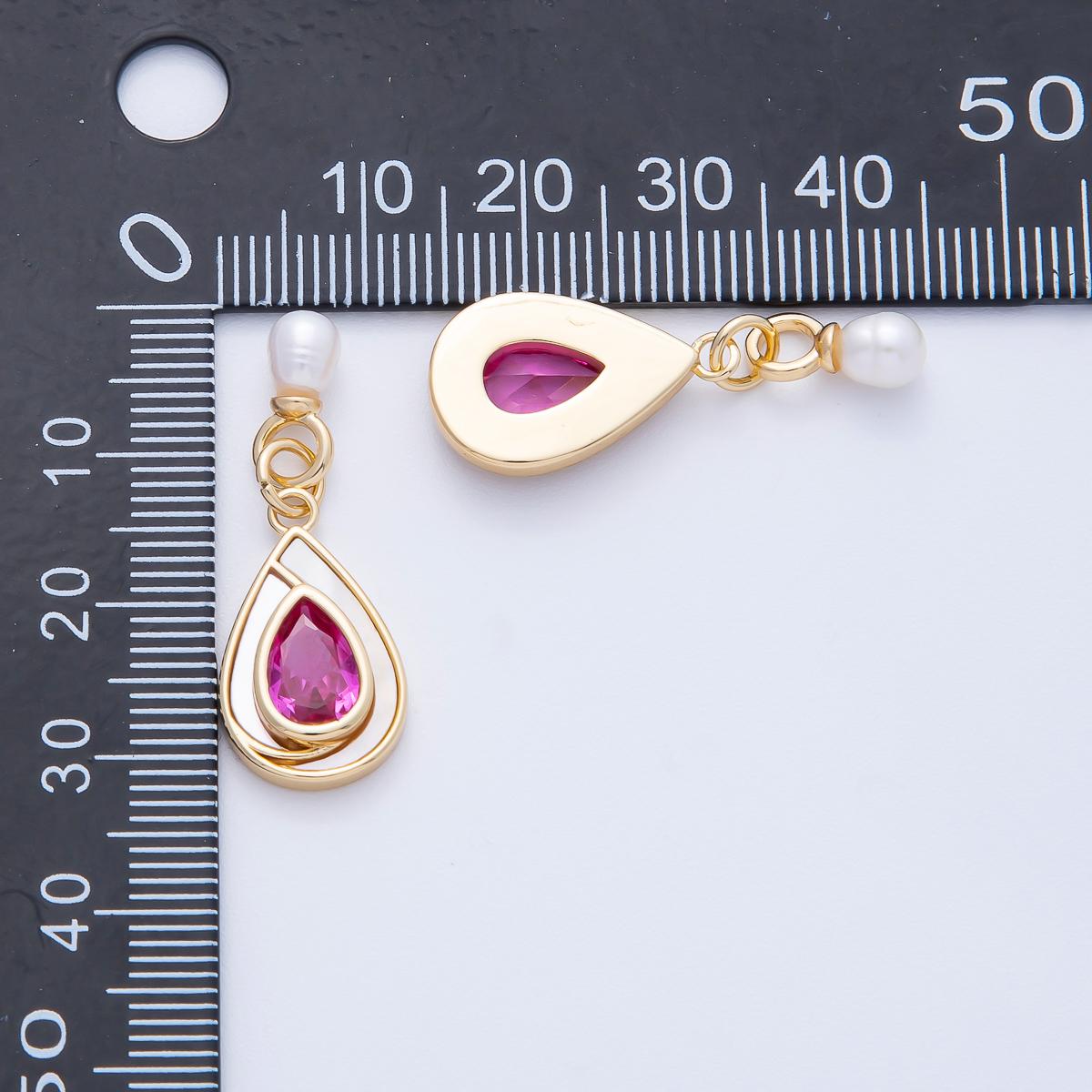 Dainty tear drop Green Pink Cubic Zirconia Stone pearl charm for bracelet necklace component Findings-400002