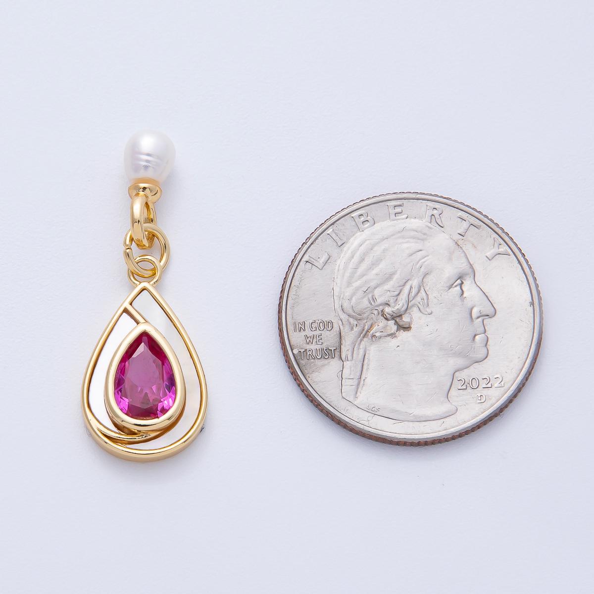 Dainty tear drop Green Pink Cubic Zirconia Stone pearl charm for bracelet necklace component Findings-400002