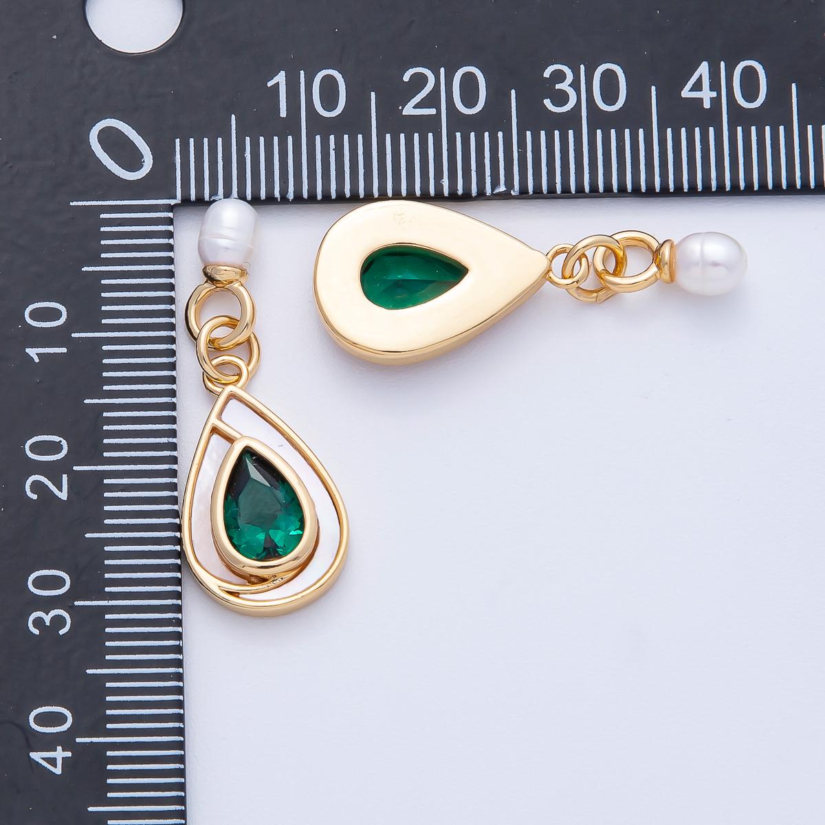 Dainty tear drop Green Pink Cubic Zirconia Stone pearl charm for bracelet necklace component Findings-400002
