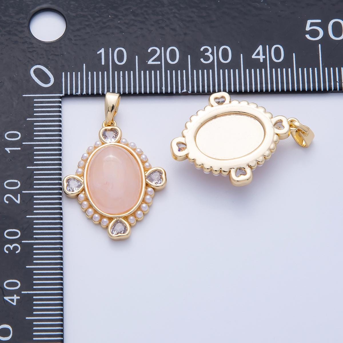 18K Gold Filled 24.6mm White Shell Pearl Heart CZ Shaped Oval Natural Gemstone Pendant DIY Supply for custom Necklace | Pendants 100103